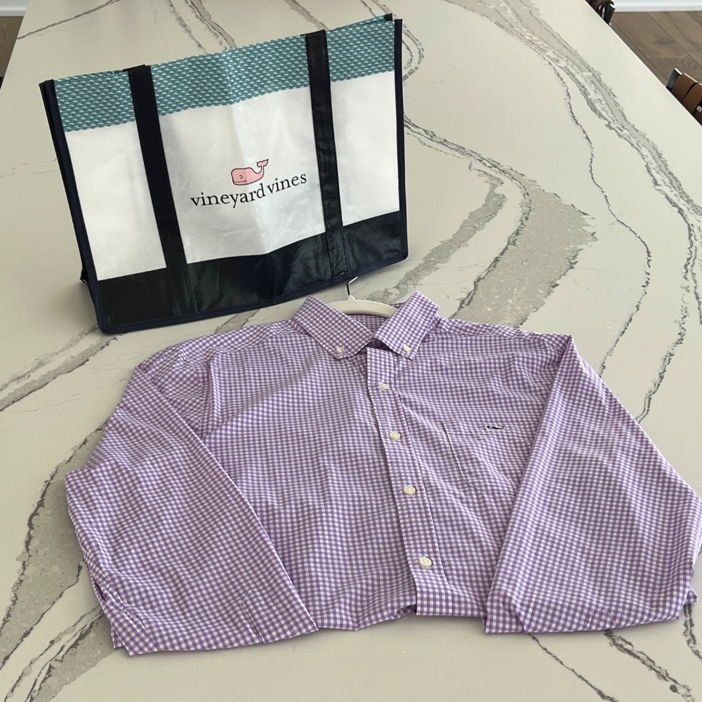 Men’s Vineyard Vines Wht/Lilac  Performance Button Down- Size SM - Picture 11 of 15